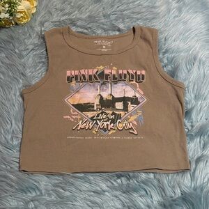 Pink Floyd Live In New York City Ribbed Cropped Tan Tank Top sz M